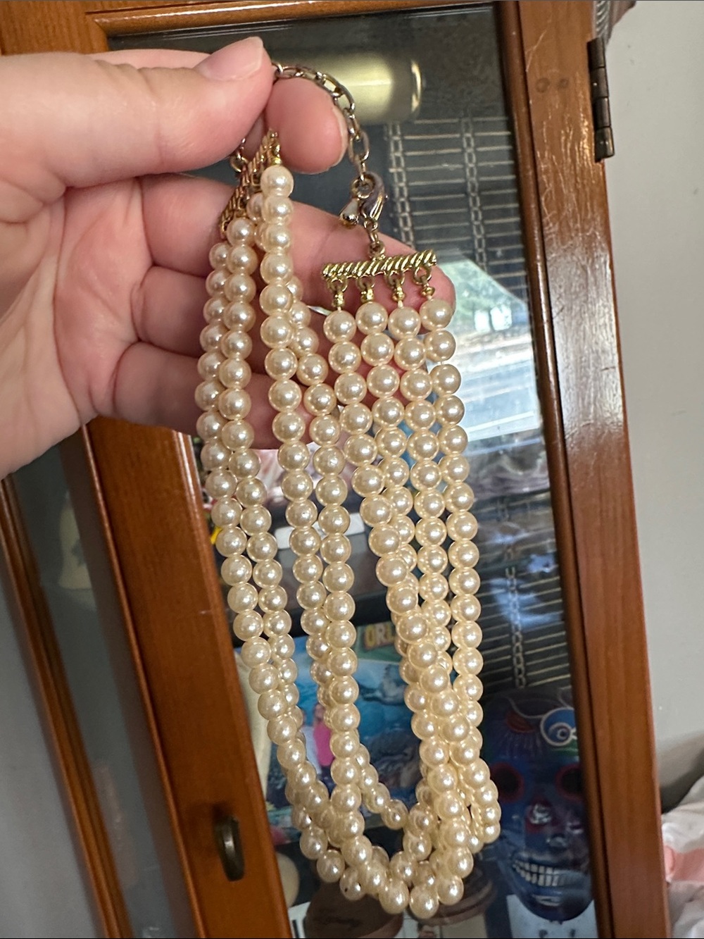 Faux Pearl Multi-Strand Necklace with Gold Accents - Classic Ivory